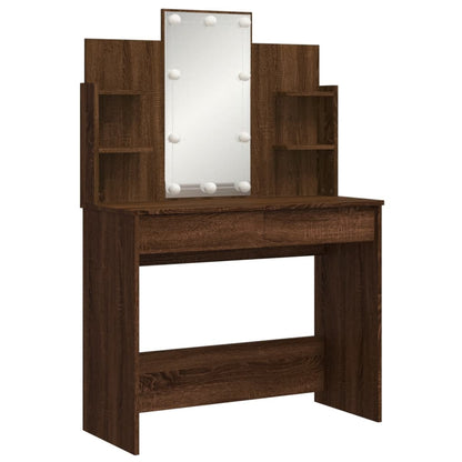 Dressing Table with LED Lights Brown Oak 96x40x142 cm - Bend