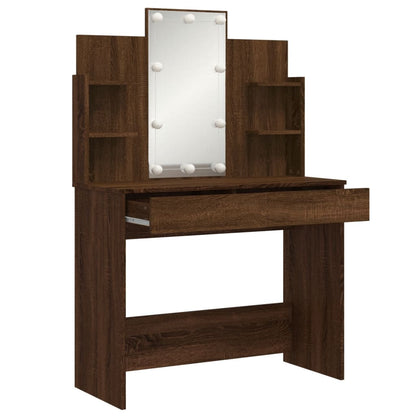 Dressing Table with LED Lights Brown Oak 96x40x142 cm - Bend