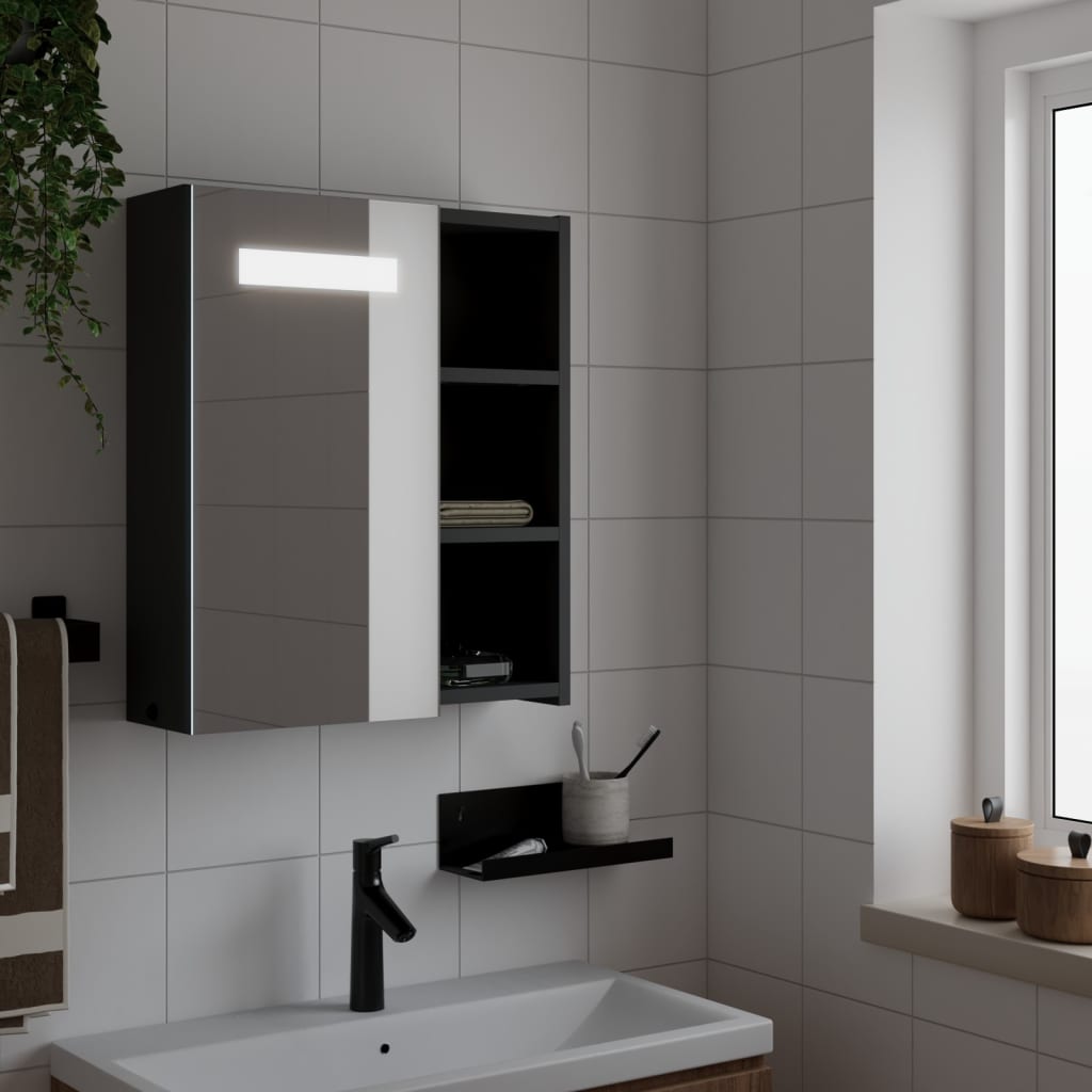 Bathroom Mirror Cabinet with LED Light Black 45x13x52 cm - Bend