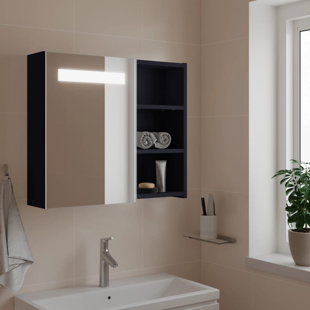 Bathroom Mirror Cabinet with LED Light Grey 60x13x52 cm