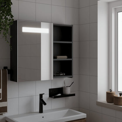 Bathroom Mirror Cabinet with LED Light Black 60x13x52 cm - Bend