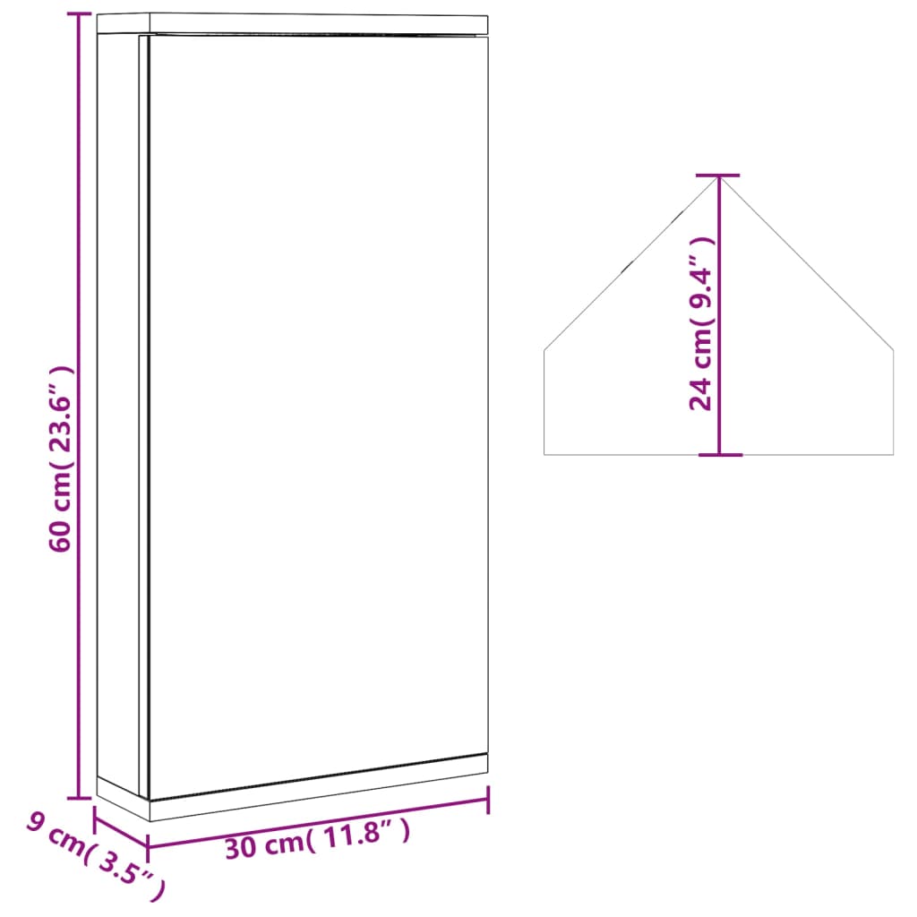 Corner Bathroom Mirror Cabinet Grey 30x24x60 cm - Bend