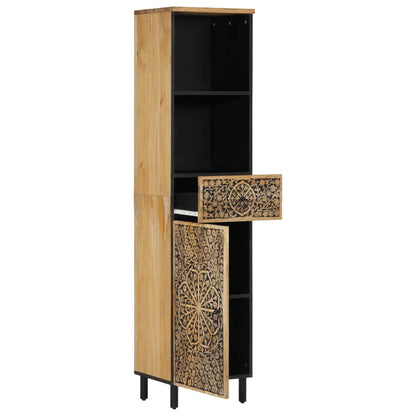 Mango Wood Bathroom Storage Cabinet with Patterned Design