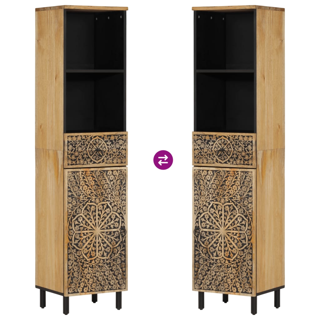 Mango Wood Bathroom Storage Cabinet with Patterned Design