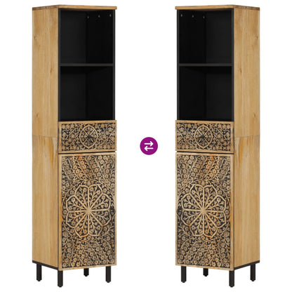 Mango Wood Bathroom Storage Cabinet with Patterned Design