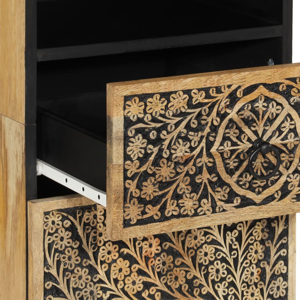 Mango Wood Bathroom Storage Cabinet with Patterned Design