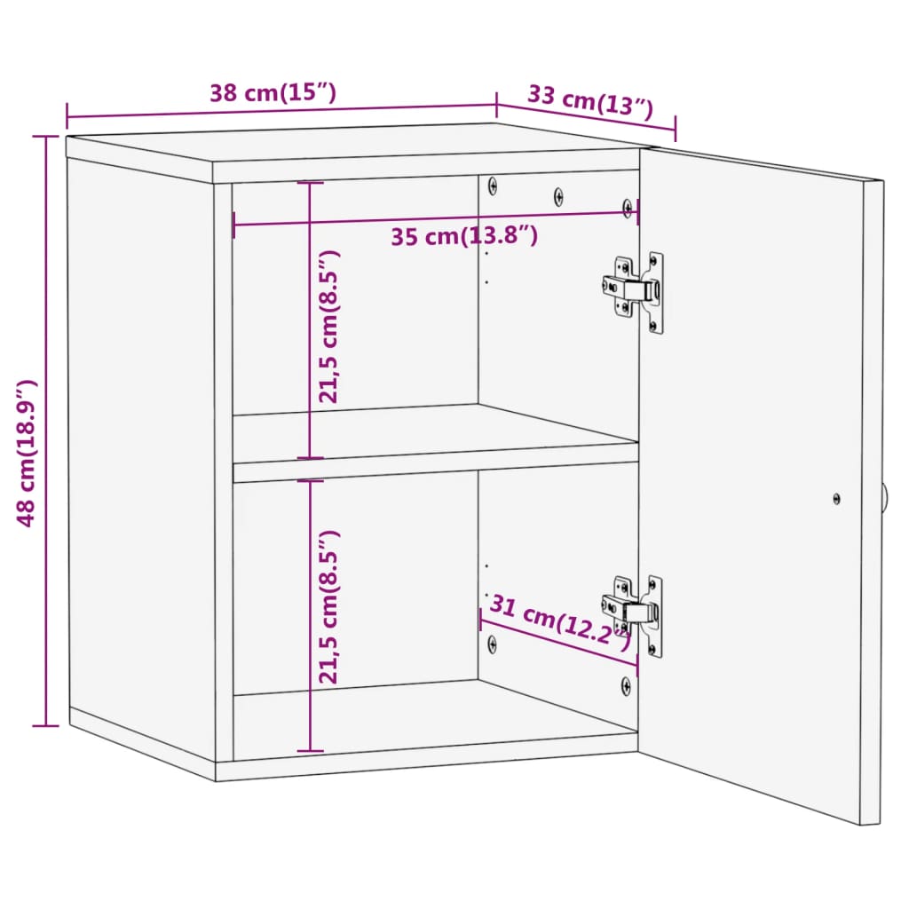 Bathroom Wall Cabinet 38x33x48 cm Solid Wood Mango - Bend