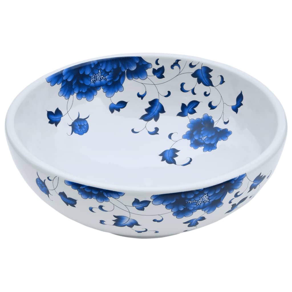 Countertop Basin White and Blue Round Φ41x14 cm Ceramic - Bend