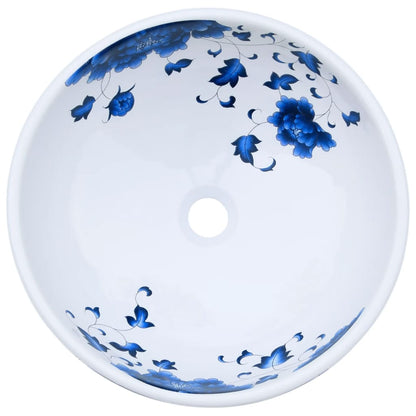 Countertop Basin White and Blue Round Φ41x14 cm Ceramic - Bend