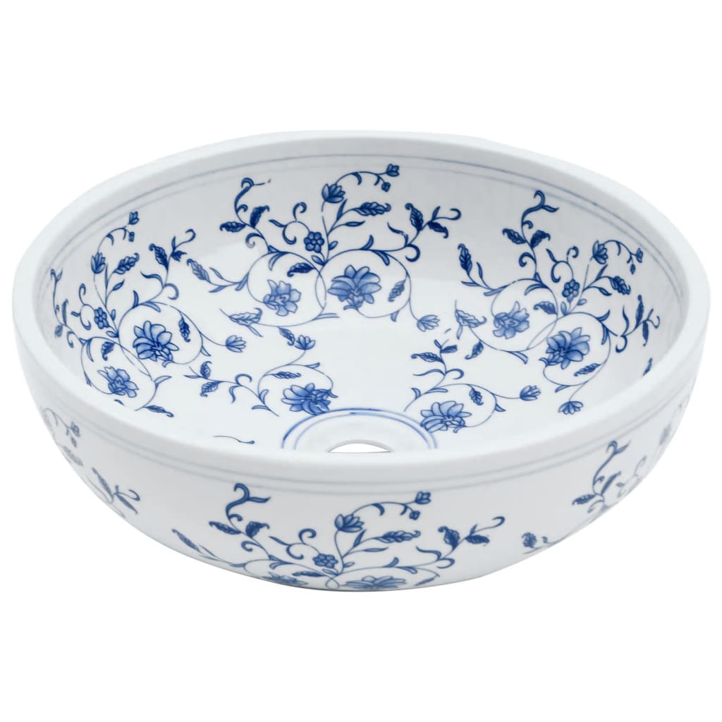 Countertop Basin White and Blue Round Φ41x14 cm Ceramic - Bend