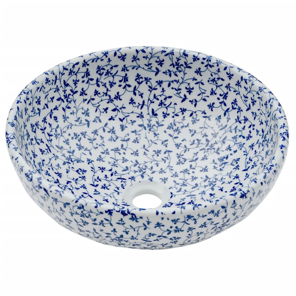 Countertop Basin White and Blue Round Φ41x14 cm Ceramic - Bend