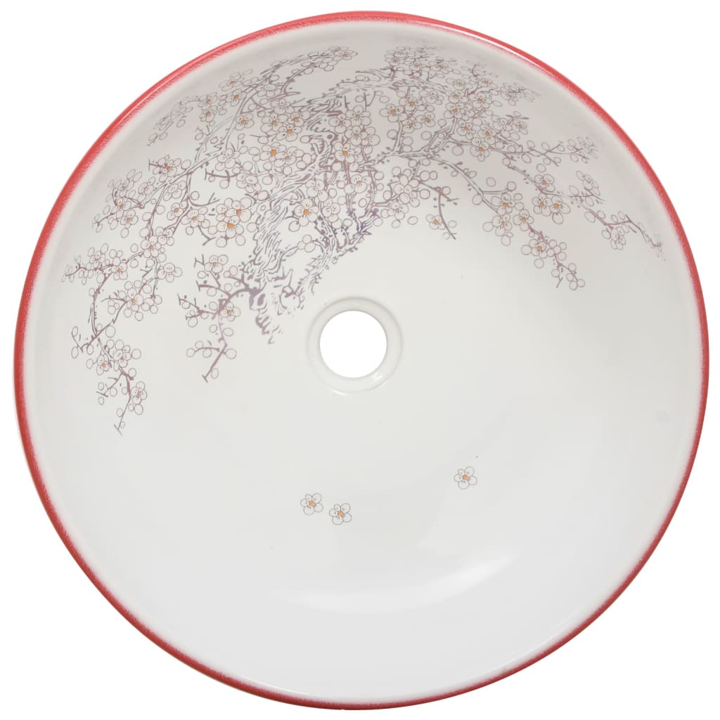 Countertop Basin White and Red Round Φ41x14 cm Ceramic - Bend