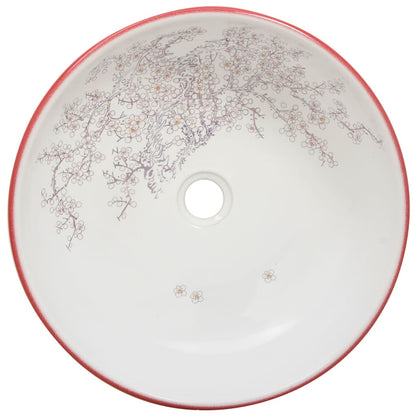 Countertop Basin White and Red Round Φ41x14 cm Ceramic - Bend