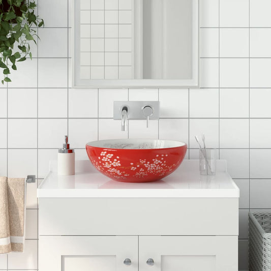 Countertop Basin White and Red Round Φ41x14 cm Ceramic - Bend