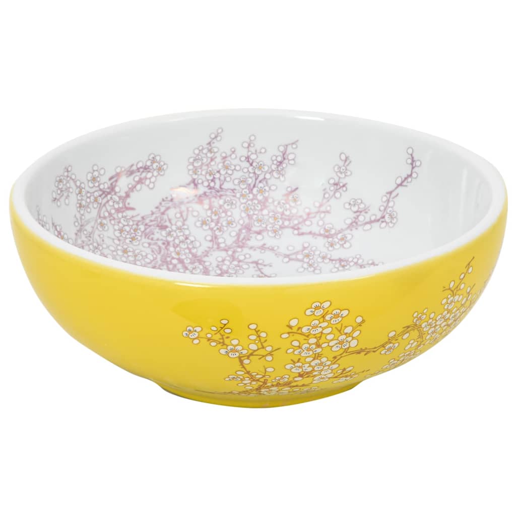 Countertop Basin White and Yellow Round Φ41x14 cm Ceramic - Bend