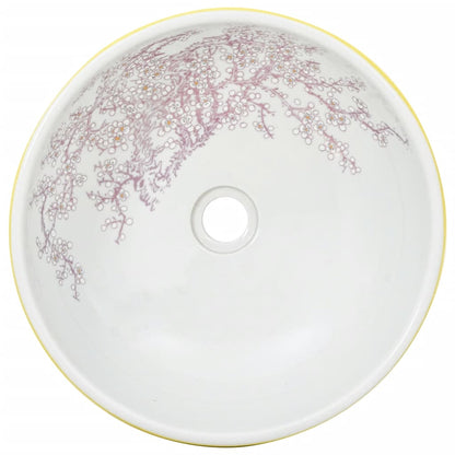 Countertop Basin White and Yellow Round Φ41x14 cm Ceramic - Bend