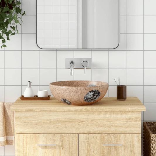 Countertop Basin Brown and Blue Round Φ41x14 cm Ceramic