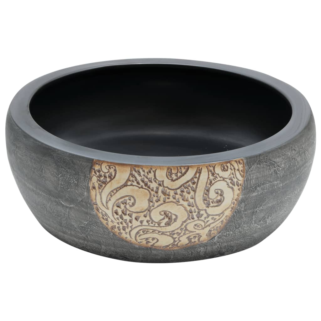 Countertop Basin Black and Brown Round Φ41x14 cm Ceramic - Bend