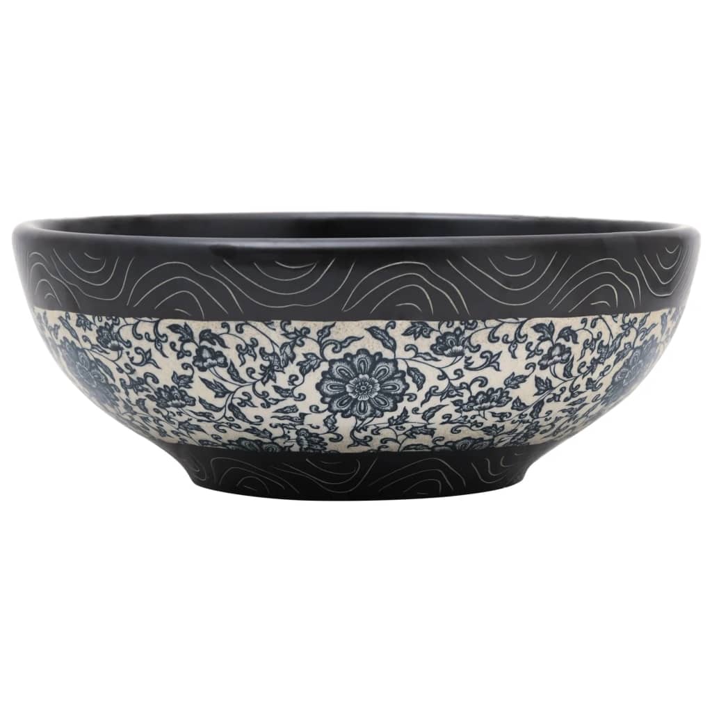 Countertop Basin Black and Blue Round Φ41x14 cm Ceramic