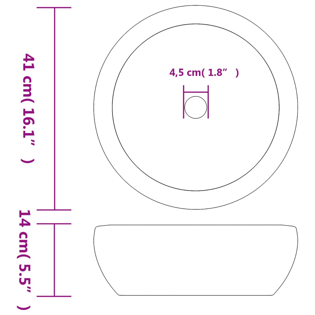 Countertop Basin Grey Round Φ41x14 cm Ceramic - Bend