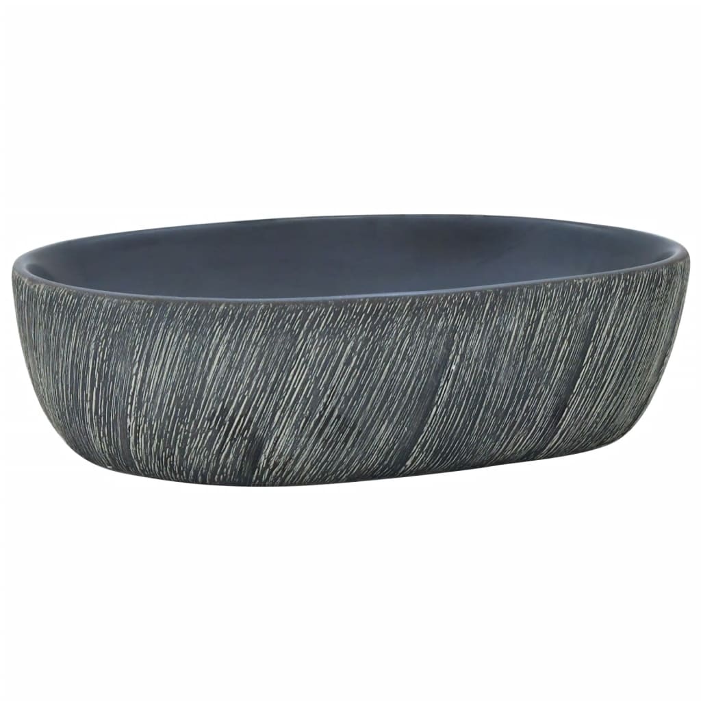 Countertop Basin Black and Grey Oval 47x33x13 cm Ceramic - Bend