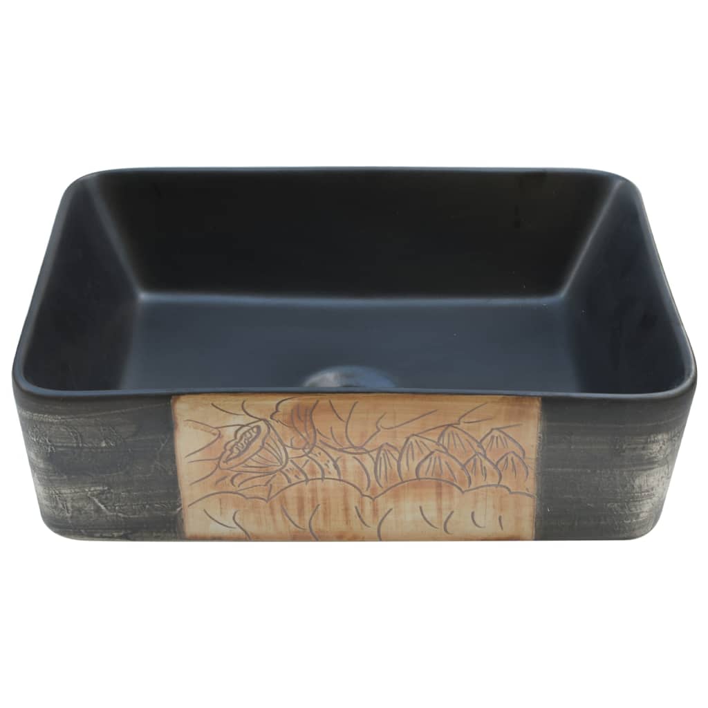 Countertop Basin Black and Brown Rectangular 46x35.5x13 cm Ceramic