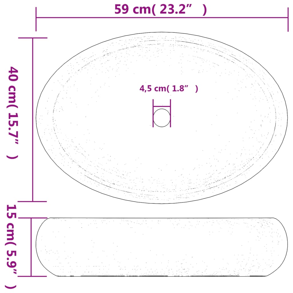 Countertop Basin Sand Oval 59x40x15 cm Ceramic