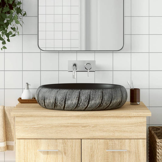 Countertop Basin Black and Grey Oval 59x40x15 cm Ceramic - Bend