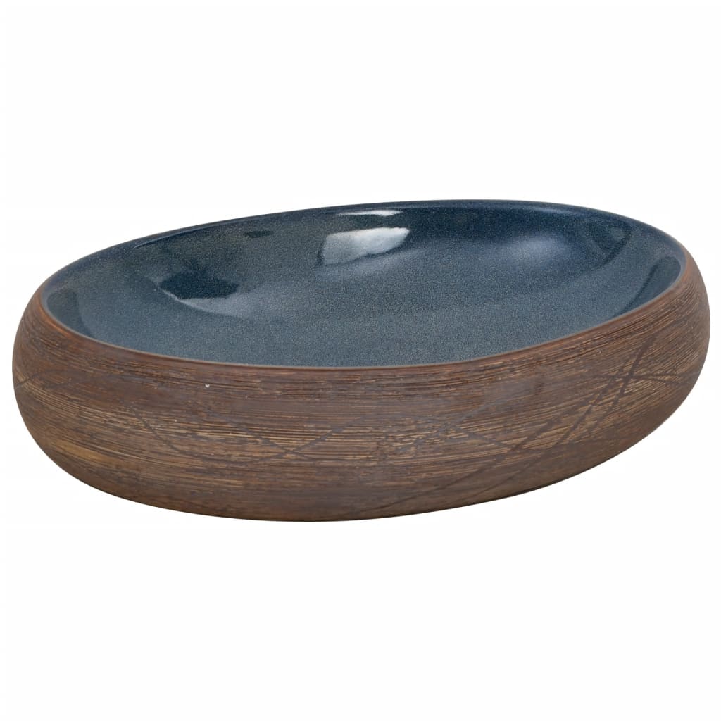 Countertop Basin Brown and Blue Oval 59x40x15 cm Ceramic - Bend