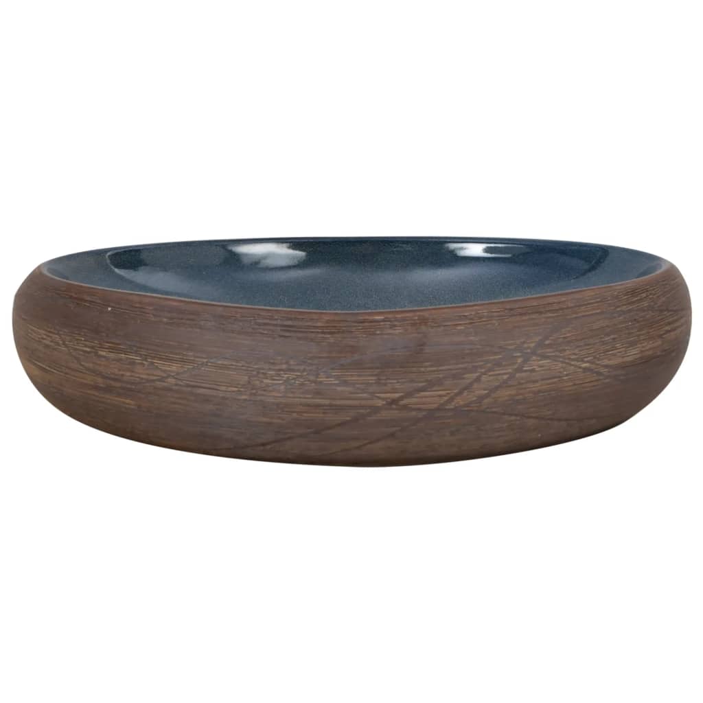 Countertop Basin Brown and Blue Oval 59x40x15 cm Ceramic - Bend