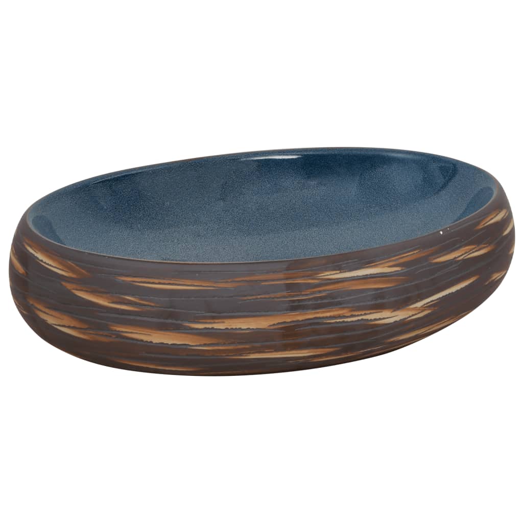 Countertop Basin Brown and Blue Oval 59x40x15 cm Ceramic