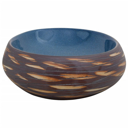 Countertop Basin Brown and Blue Oval 59x40x15 cm Ceramic