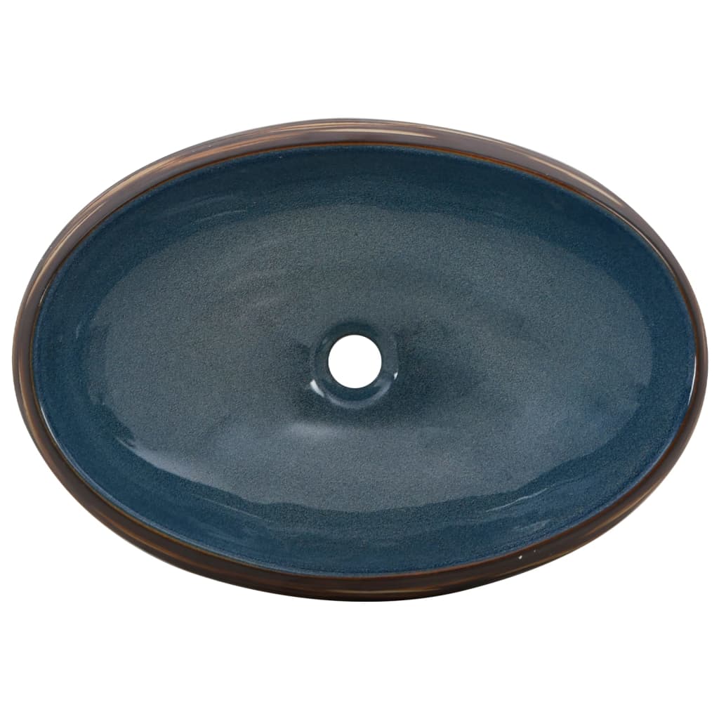 Countertop Basin Brown and Blue Oval 59x40x15 cm Ceramic