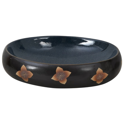 Countertop Basin Black and Blue Oval 59x40x15 cm Ceramic