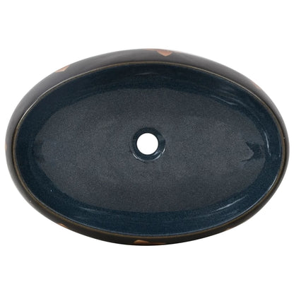 Countertop Basin Black and Blue Oval 59x40x15 cm Ceramic