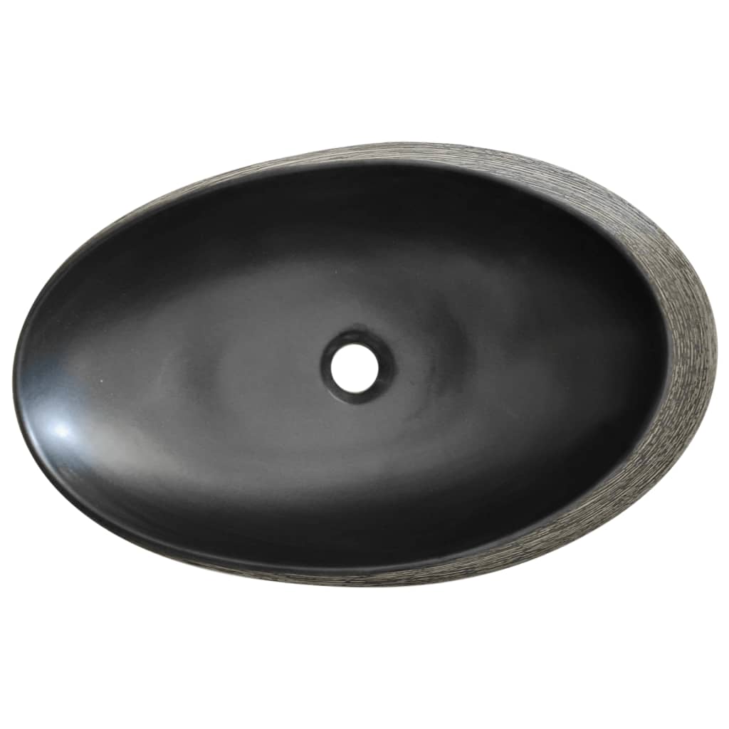 Countertop Basin Grey and Black Oval 59x40x14 cm Ceramic - Bend