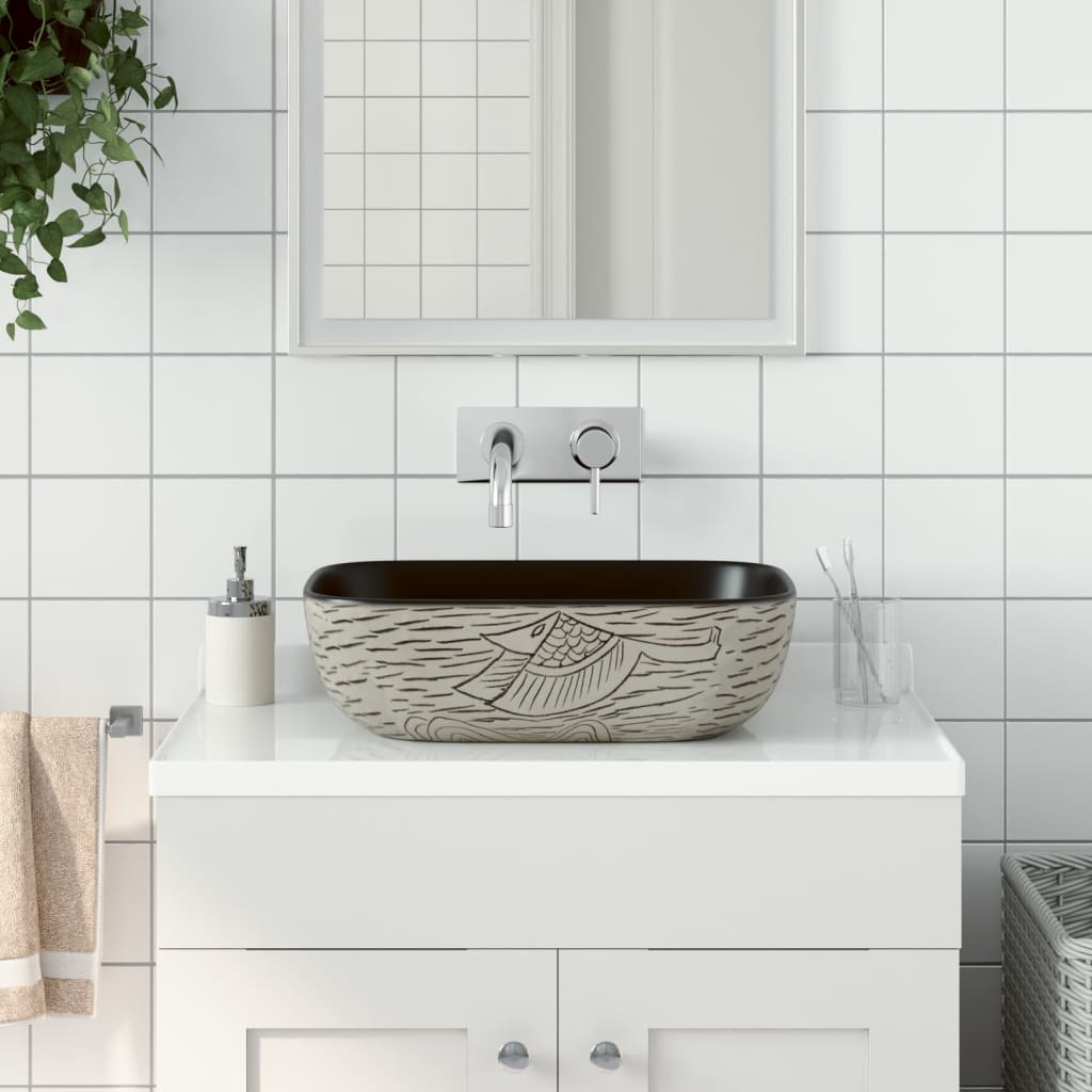 Countertop Basin Grey and Black Rectangular 48x37.5x13.5 cm Ceramic