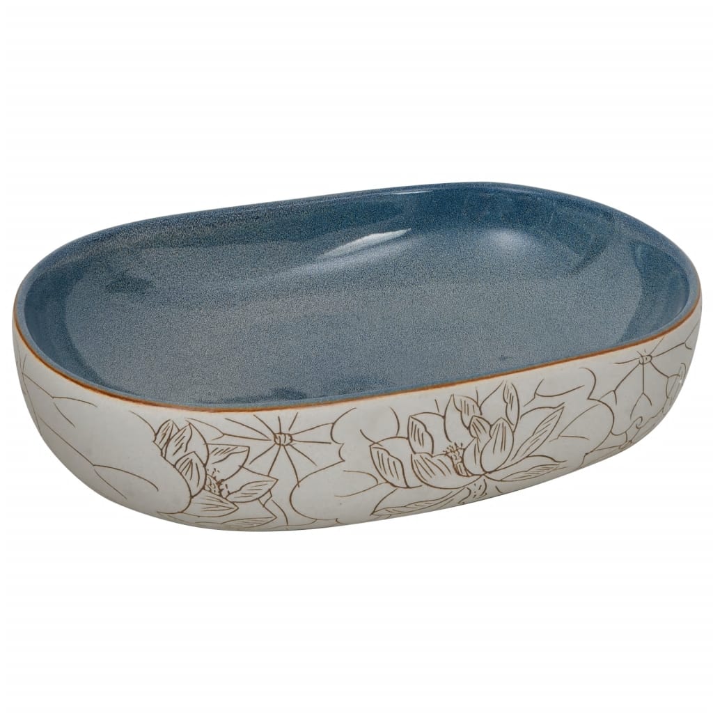 Countertop Basin Sand and Blue Oval 59x40x14 cm Ceramic - Bend