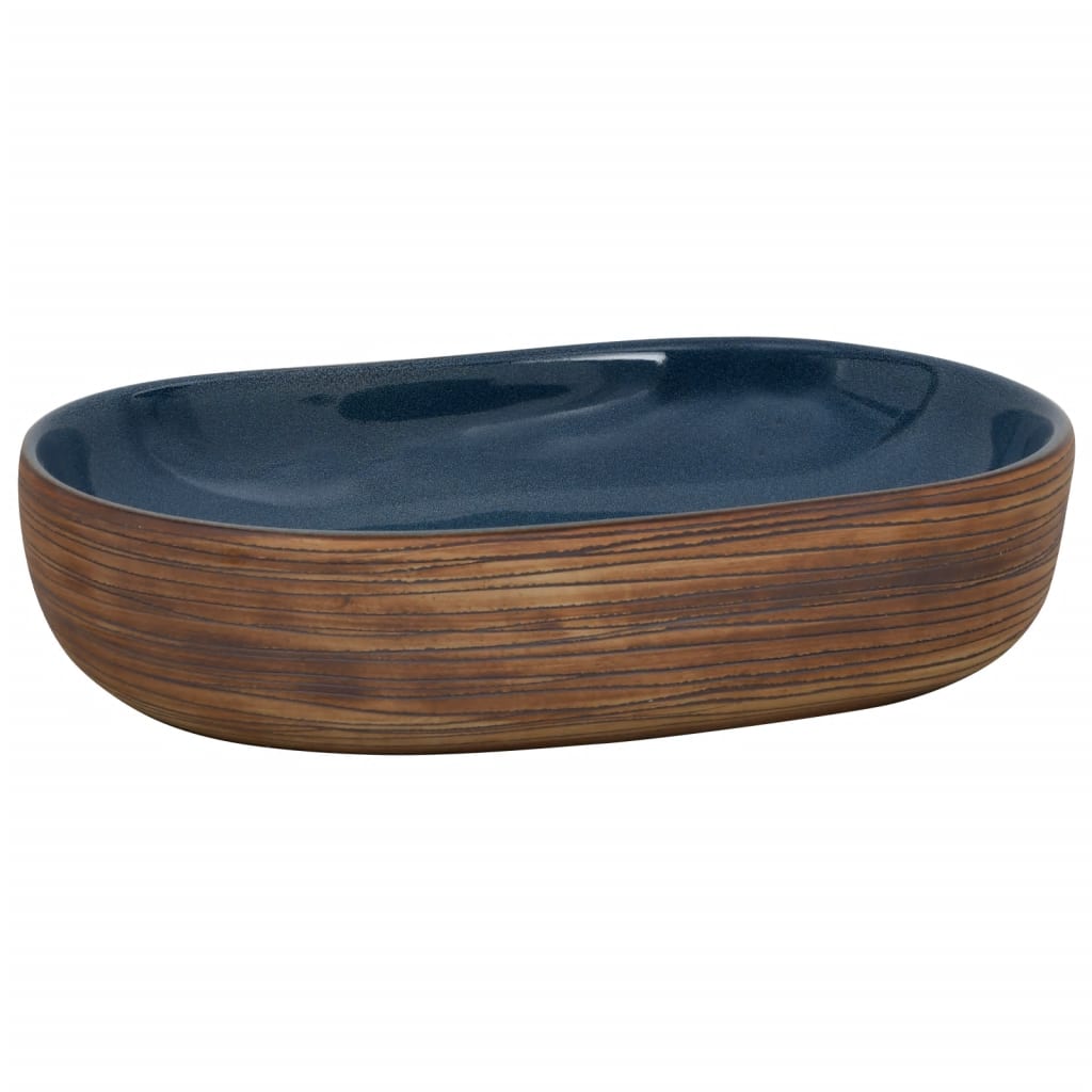 Countertop Basin Brown and Blue Oval 59x40x14 cm Ceramic - Bend