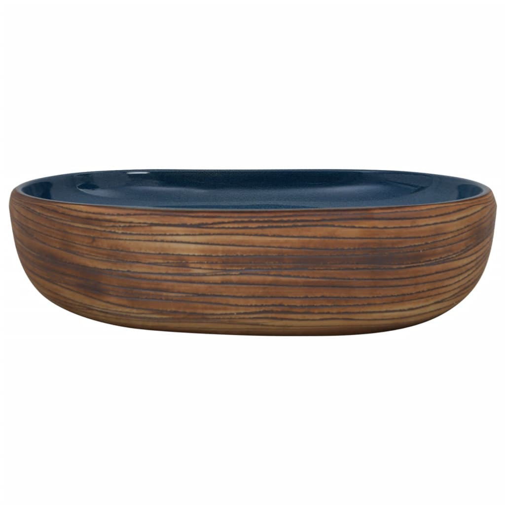 Countertop Basin Brown and Blue Oval 59x40x14 cm Ceramic - Bend