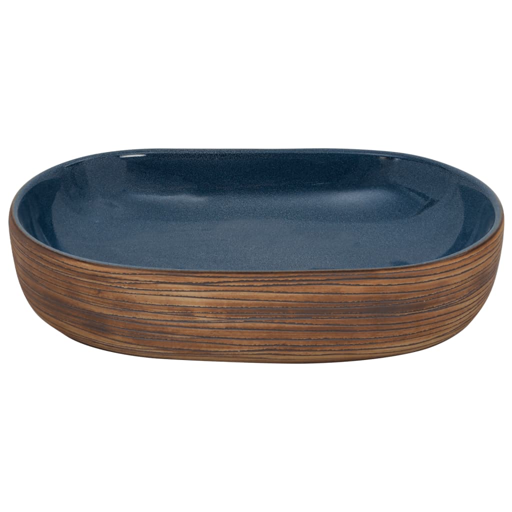 Countertop Basin Brown and Blue Oval 59x40x14 cm Ceramic - Bend