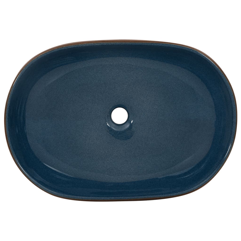 Countertop Basin Brown and Blue Oval 59x40x14 cm Ceramic - Bend