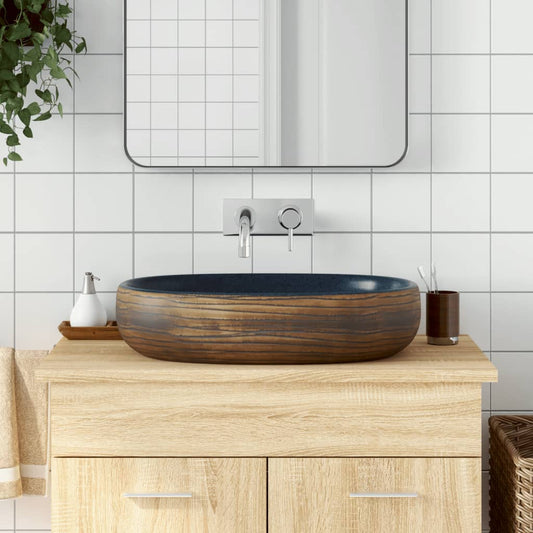 Countertop Basin Brown and Blue Oval 59x40x14 cm Ceramic - Bend