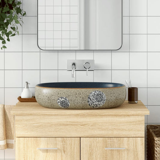 Countertop Basin Sand and Blue Oval 59x40x14 cm Ceramic