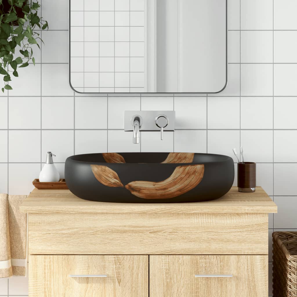 Countertop Basin Black Oval 59x40x14 cm Ceramic - Bend