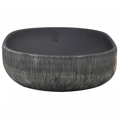 Countertop Basin Grey and Black Oval 59x40x14 cm Ceramic