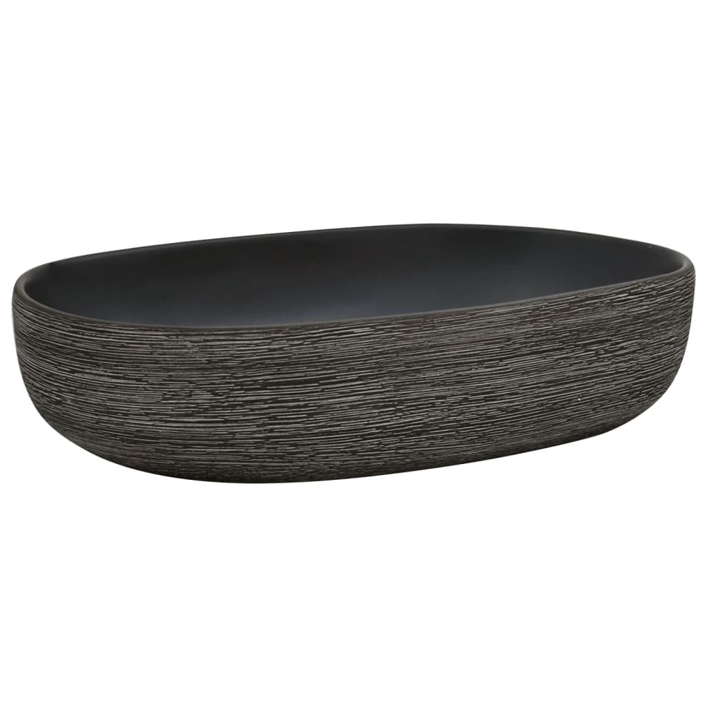 Countertop Basin Grey and Black Oval 59x40x14 cm Ceramic - Bend