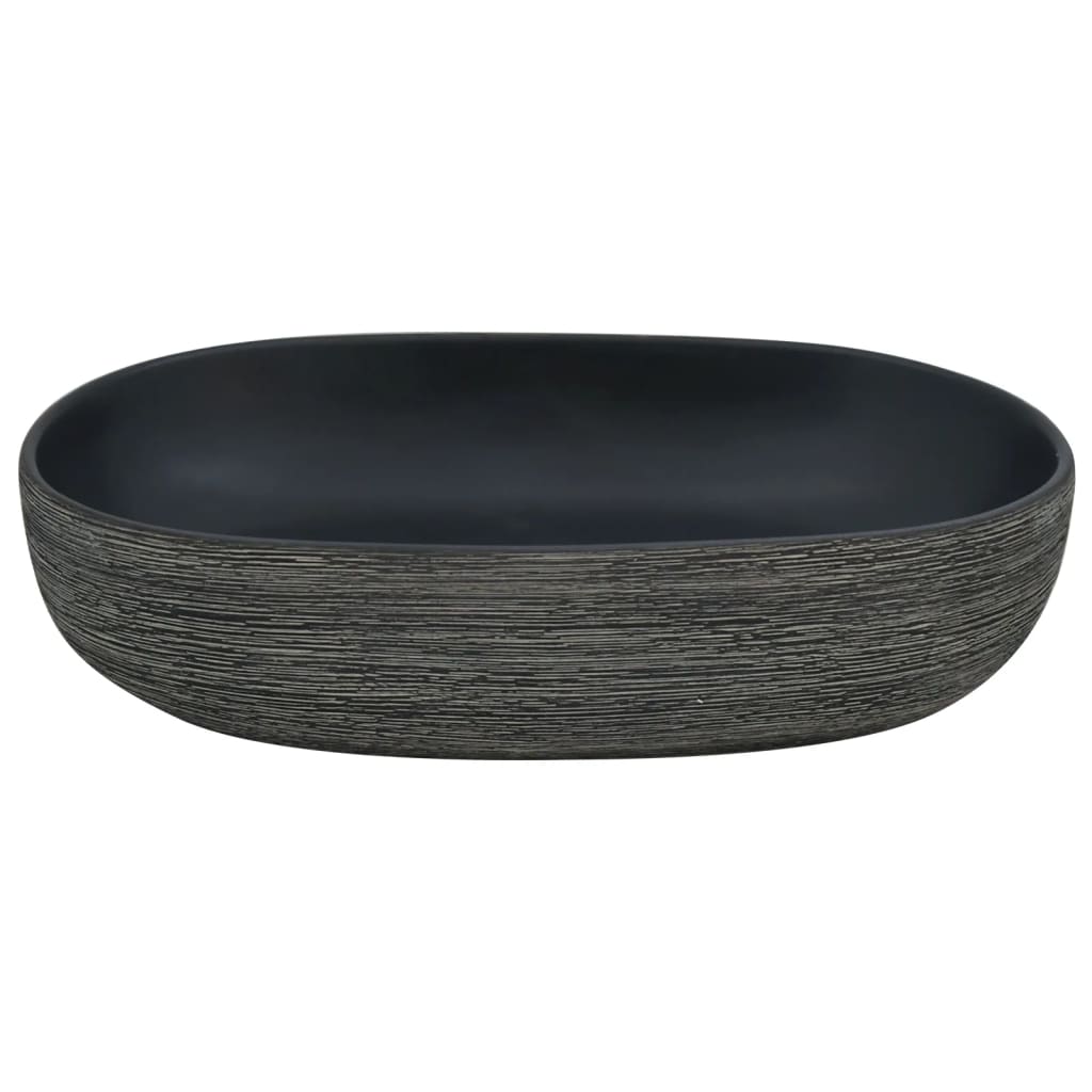 Countertop Basin Grey and Black Oval 59x40x14 cm Ceramic - Bend