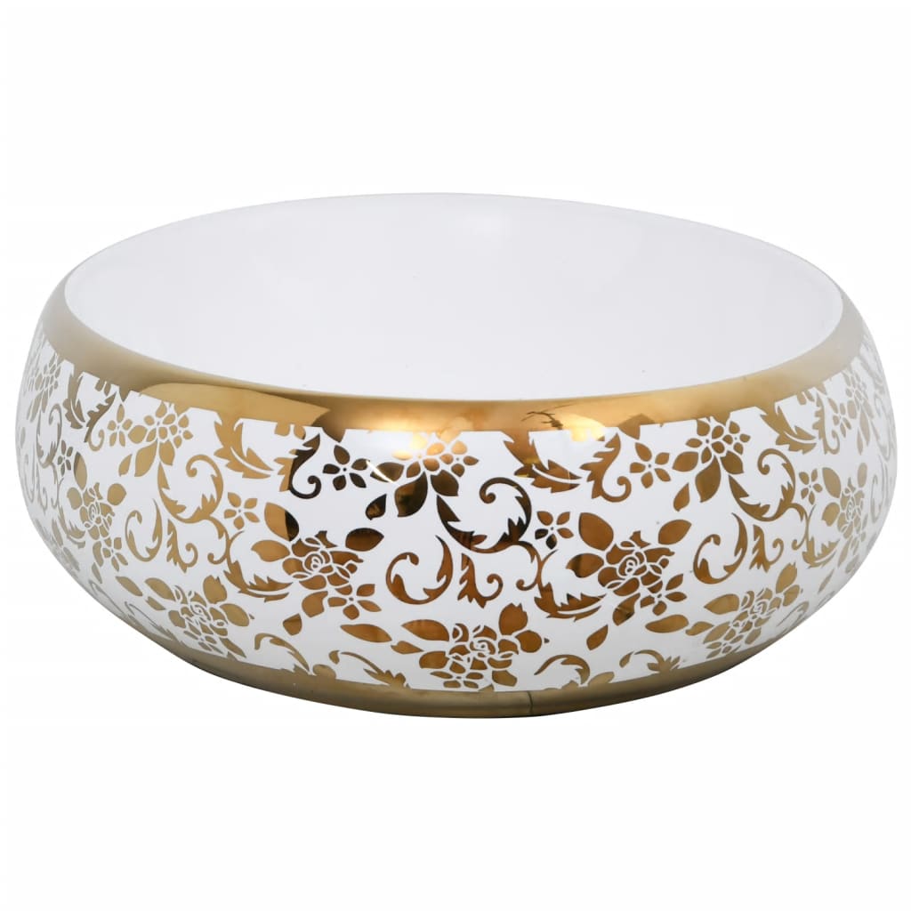 Countertop Basin White and Gold Oval 59x40x15 cm Ceramic - Bend