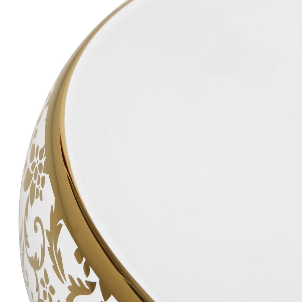 Countertop Basin White and Gold Oval 59x40x15 cm Ceramic - Bend